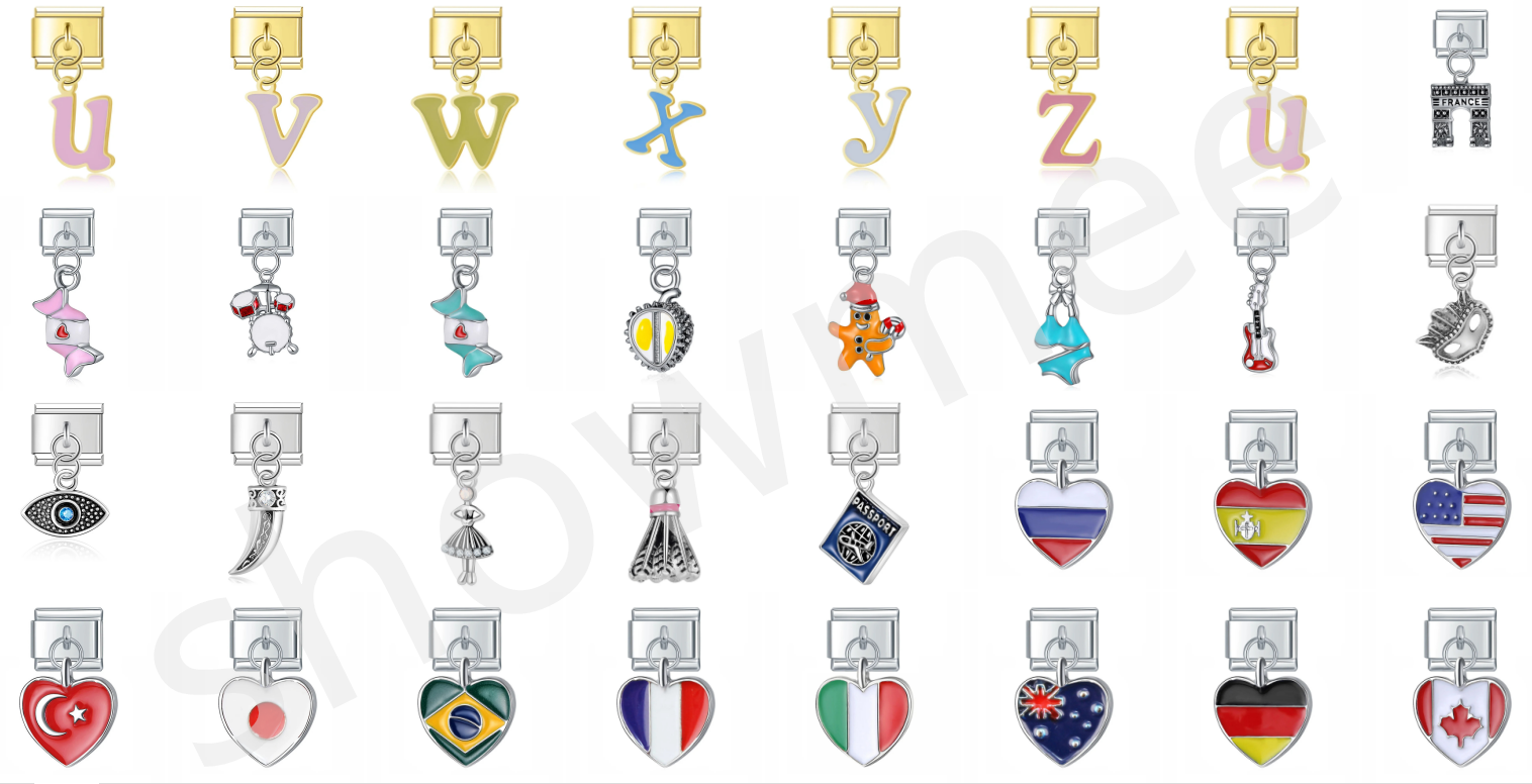DIY Fashion YIWU Italian Charm Stainless Steel Gold Clover Bow Sun Gem Italian Charm Bracelet