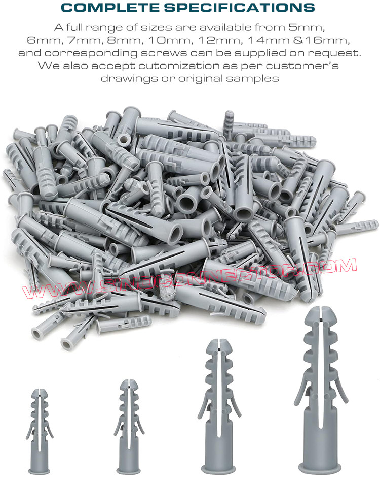 Rimmed Plastic Expansion Plugs /Anchors with Double Wings & Screws, Fishlike Type, Polyethylene, Ø5~Ø16mm, for Concrete Wall