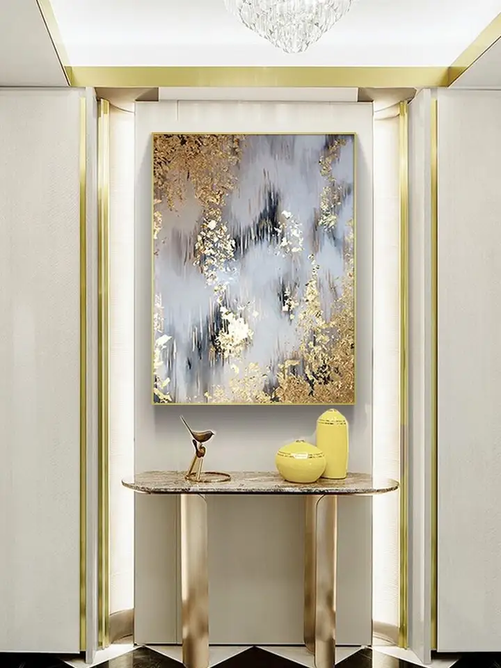Customized Size Accepted Gold Abstract Foil Hand Painted Abstract Oil Painting on Canvas for Home Decor Wall Art