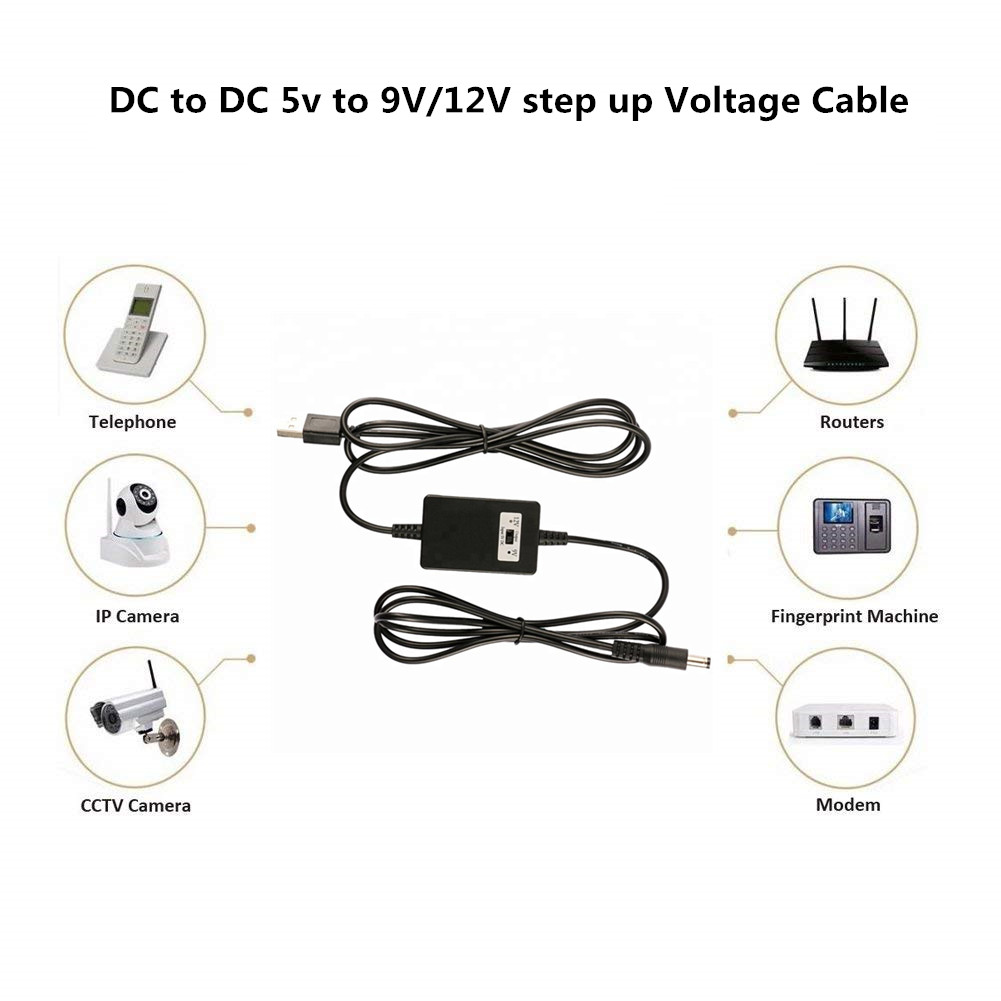 2A Output Current 1.5m USB A Male to DC5521 Converter 12V DC to 5V/9V/12V Step Up Cable