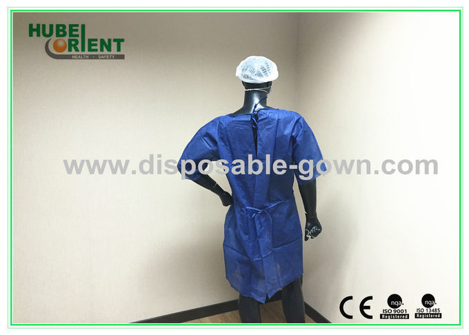 PP SMS Material Surgical Gown With Ultrasonic Heat Seal White / Blue Color without sleeves