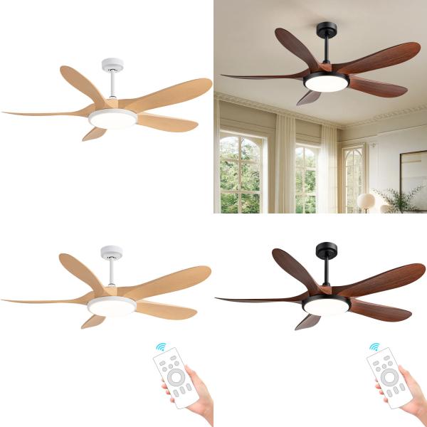 Factory Best Seller 56-Inch Modern Ceiling Fan Light 5 ABS Blades Walnut/Lightwood Remote Control DC Motor Iron Lamp for Living Room
