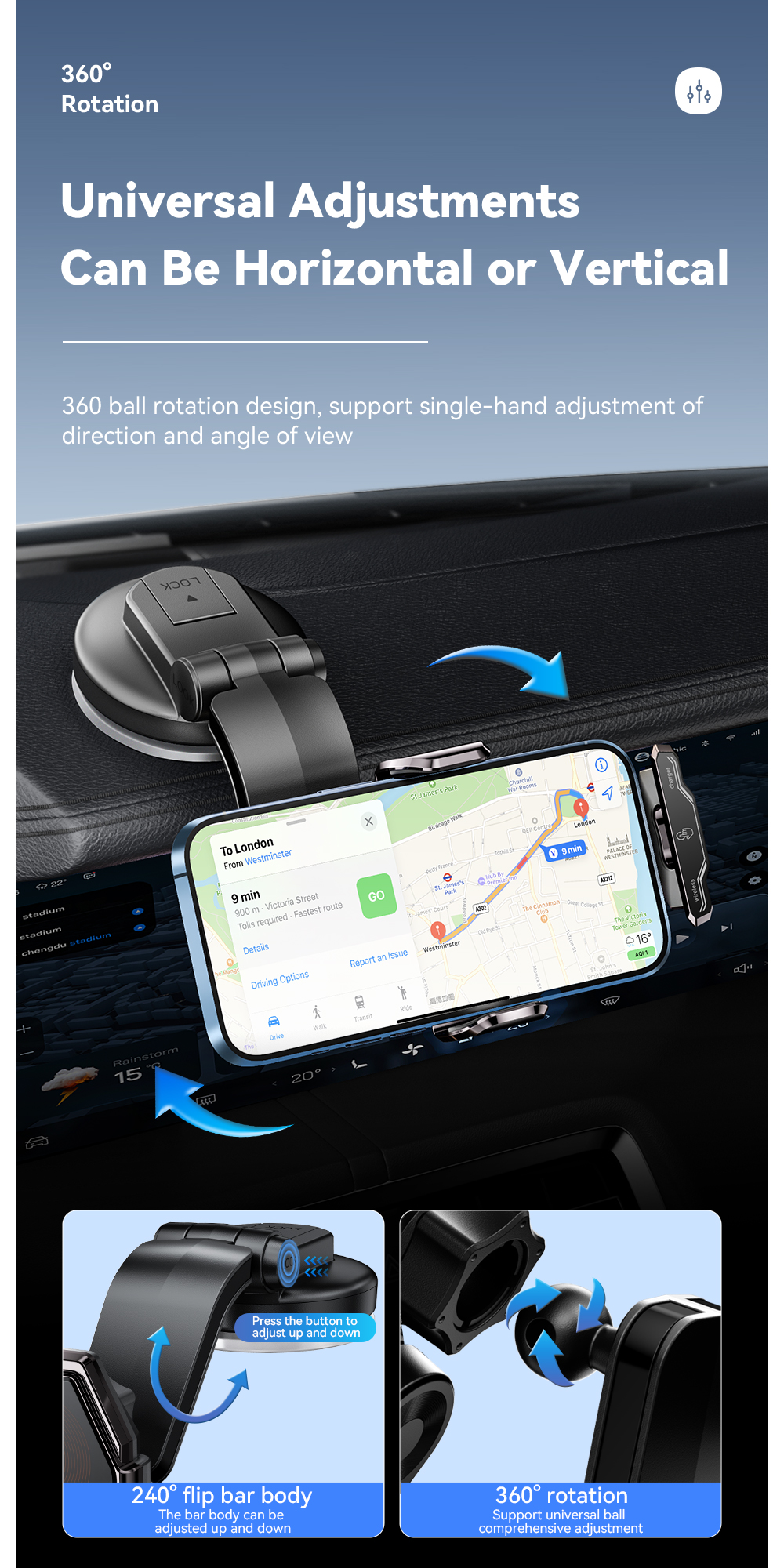 Essager 2023 Pilot 15W Wireless Car Phone Holder High Power 360 Free Rotation Fast Wireless Charging Car