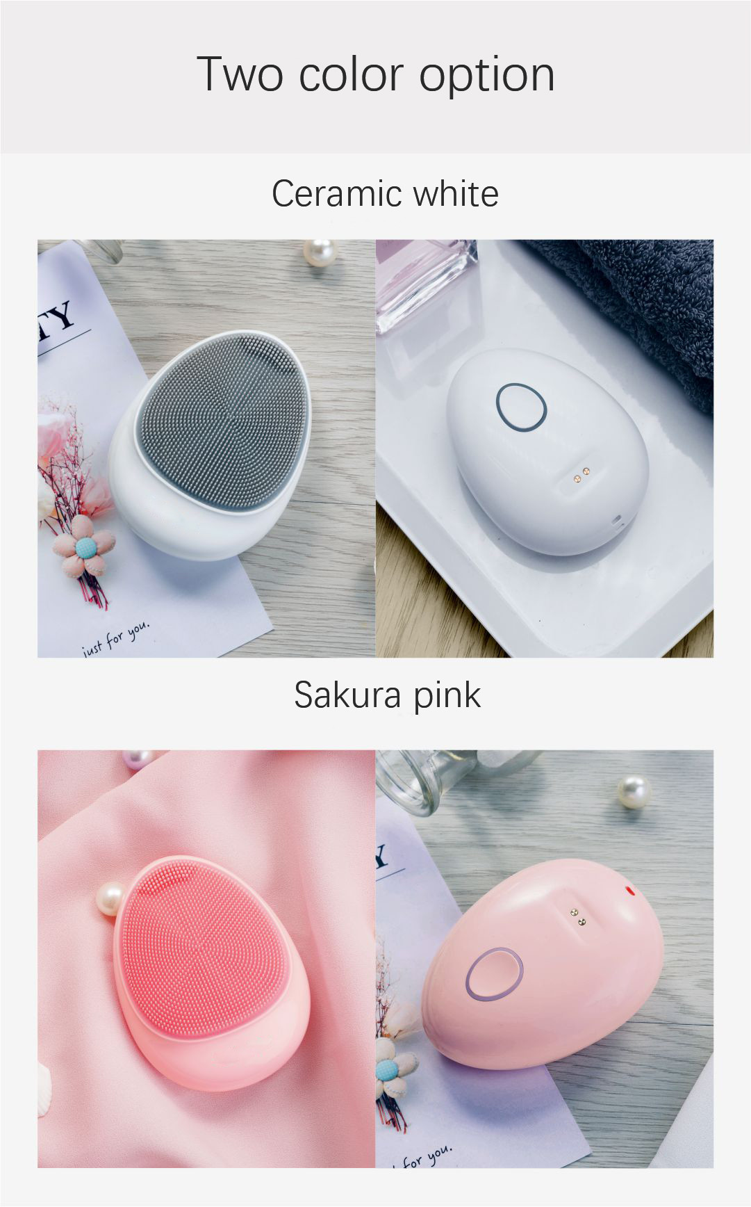 8000 Times/ Per Min High Frequency Vibration Wireless Silicone Ultrasonic Facial Cleaner