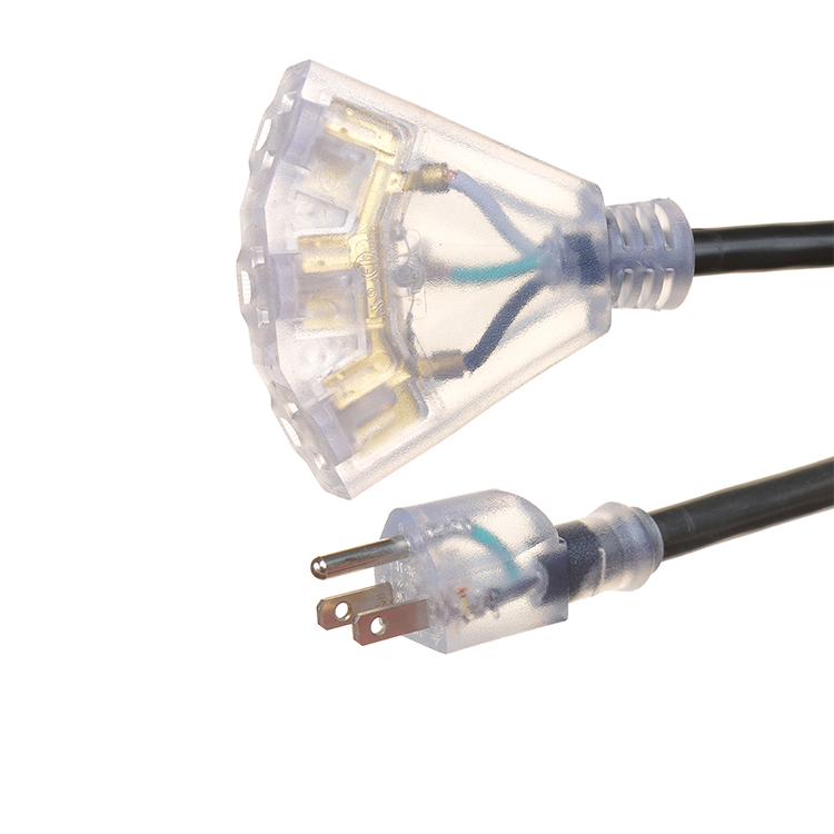 Heavy Duty 3 Prong Grounded Plug Extension Cable 50 Foot Outdoor with 3 Electrical Power Outlets and PVC Jacket Material