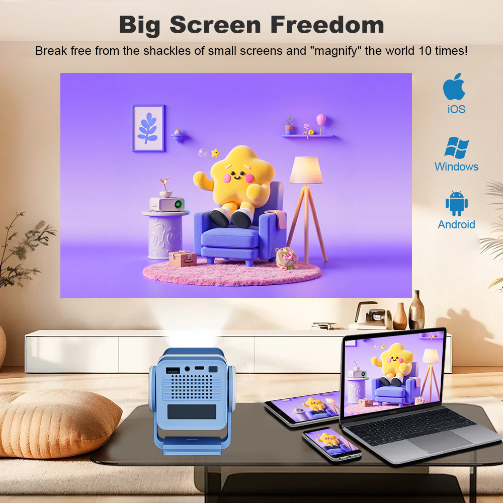 Mini Portable Projector with Android OS, Wireless Connectivity and 180° Adjustable Projection