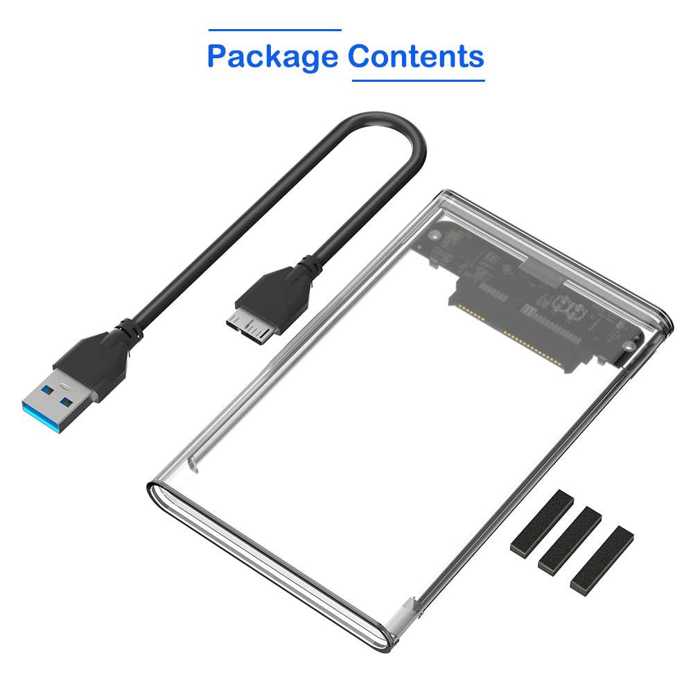 Transparent 2.5 Inch SATA III HDD SSD External Hard Drive Case USB 3.0