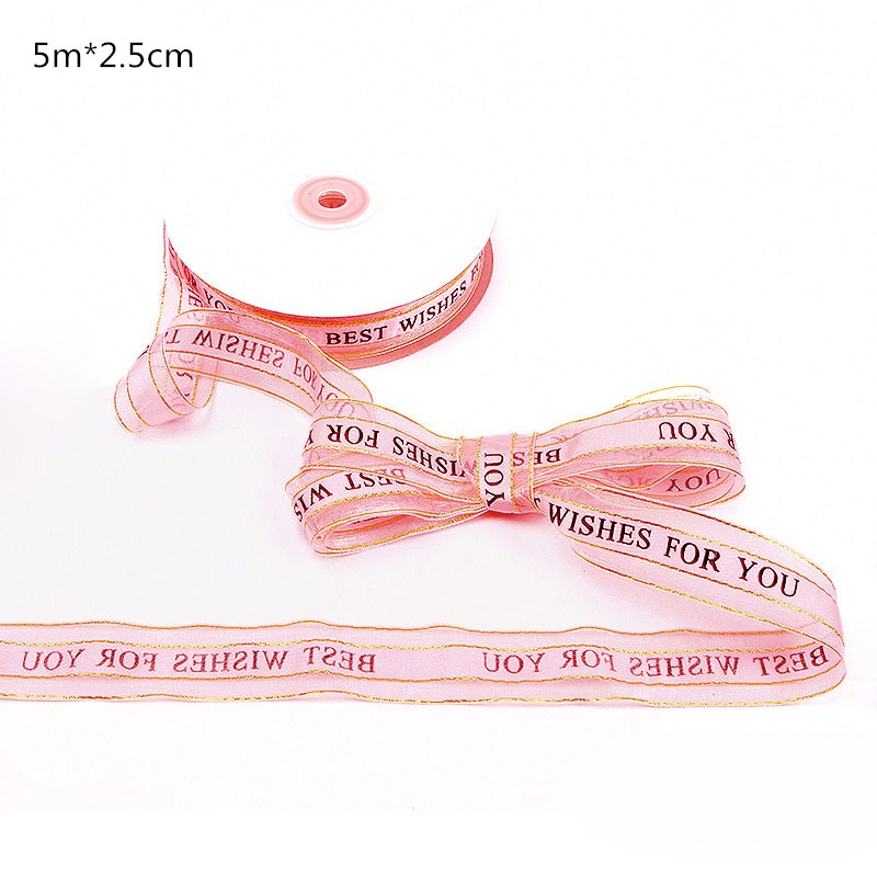 High quality best wishes for birthday gift packing Transparent organza printed ribbon