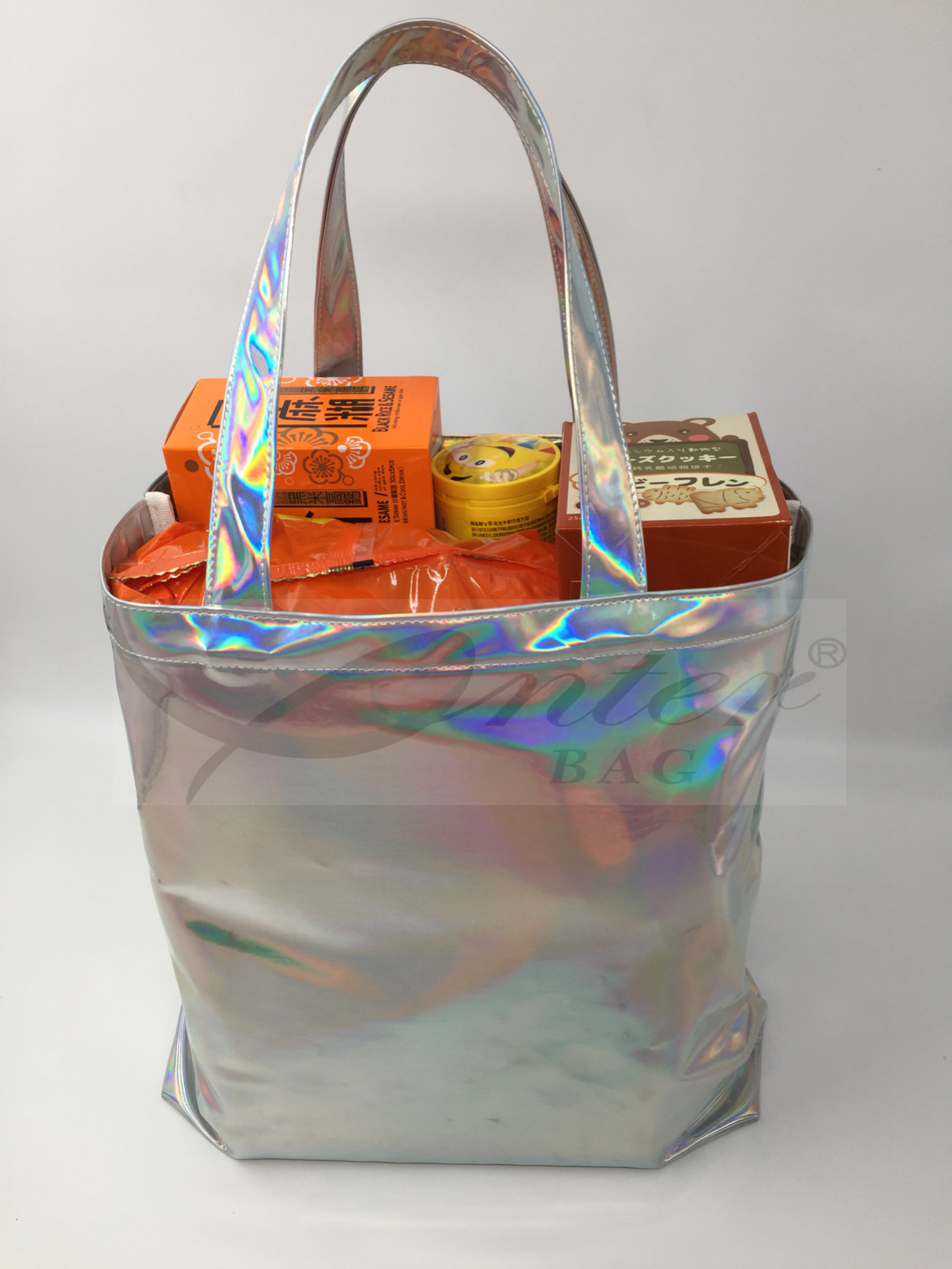 Fashionable Silver Holographic Bag , Laser PU Hologram Shopper Bag Special Design