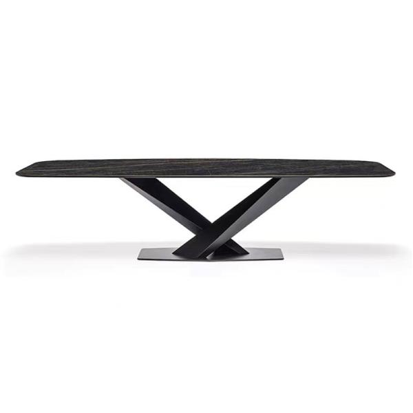Rectangular Patio Metal Leg Marble Top Dining Table And Chairs Powder Coating