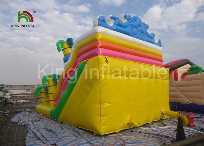 Outdoor 8m * 6m Double Lanes Dinosaur Blow Up Dry Slide By Plato 0.55mm PVC Tarpaulin