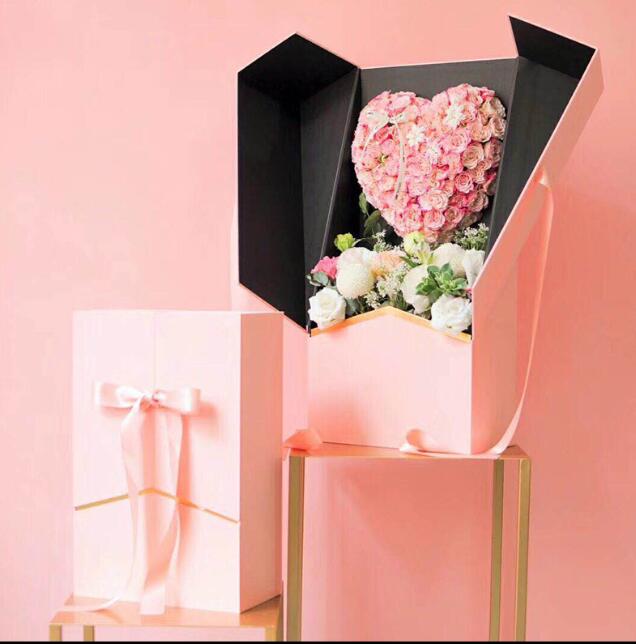 Fancy Rectangular Ribbon Decoration Cardboard Paper Gift Bouquet Packaging Rose Custom Flower Long Stem Roses Box