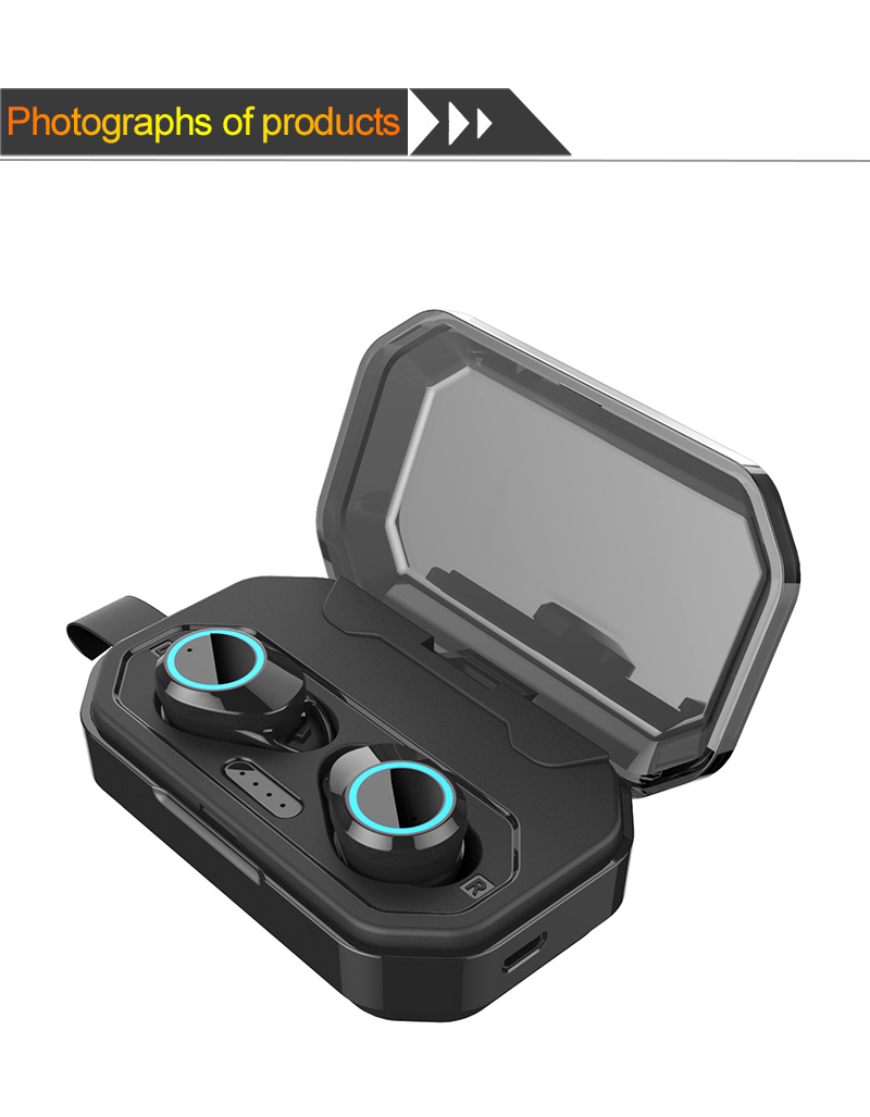 Tws Wireless Headphones Bluetooth 5.0 Earphones Ipx7 Waterproof Headset Fingerprint Touch Earphone (with 3000 mAh Charging Box)