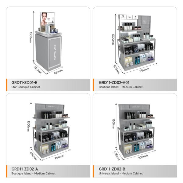 Retail Display Cabinet Grey Wooden Island Cabinet For Smart Store Cabinet And Premium Shop Interior Design