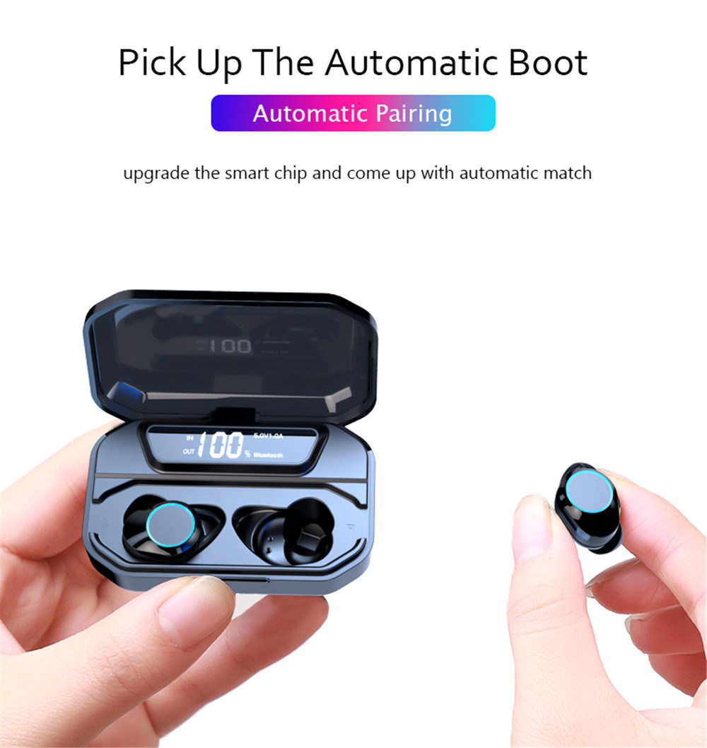 Tws Bluetooth 5.0 9d Stereo Earphone Wireless Earphones Ipx7 Waterproof Earphones (with 3300mAh LED Smart Power Bank Phone Holder)