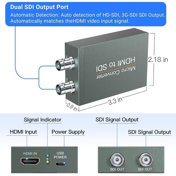 HDMI To SDI+SDI Video Converter Dual Output 300m Transmission