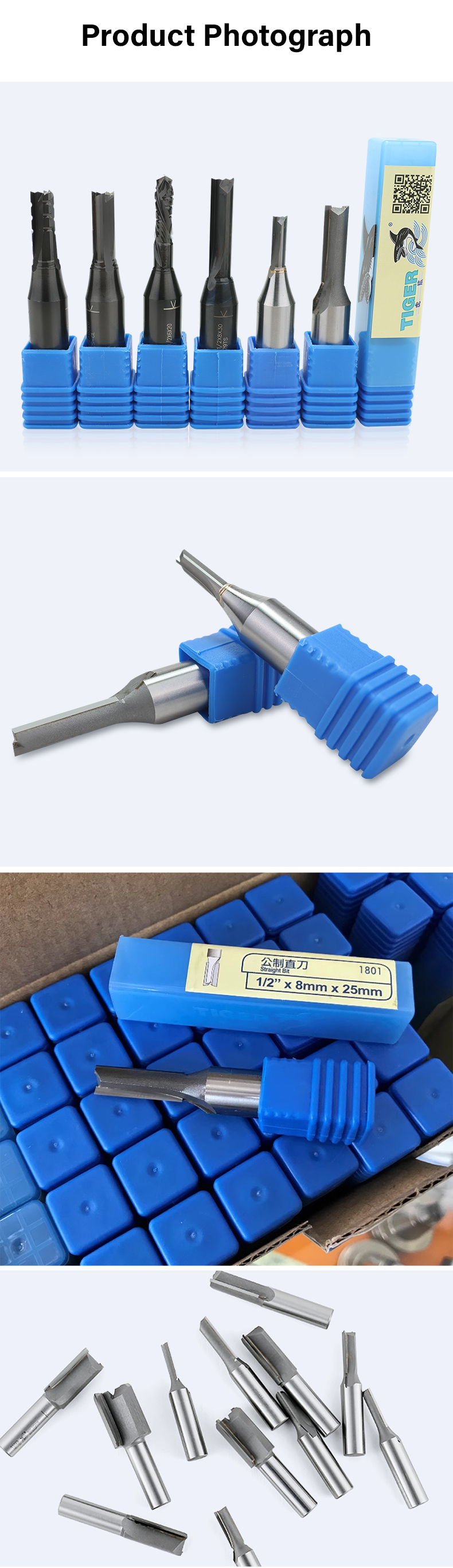 High Precision Tiger Router Bit 0.5in 0.25in Straight Tungsten Carbide Milling Bits