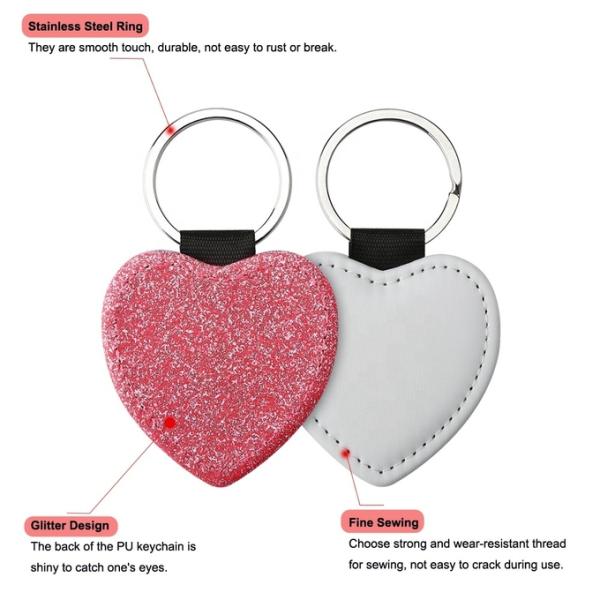 Leather Sublimation Keychain Colorful Blank Single Sided Glitter Keychain Custom Key Tag