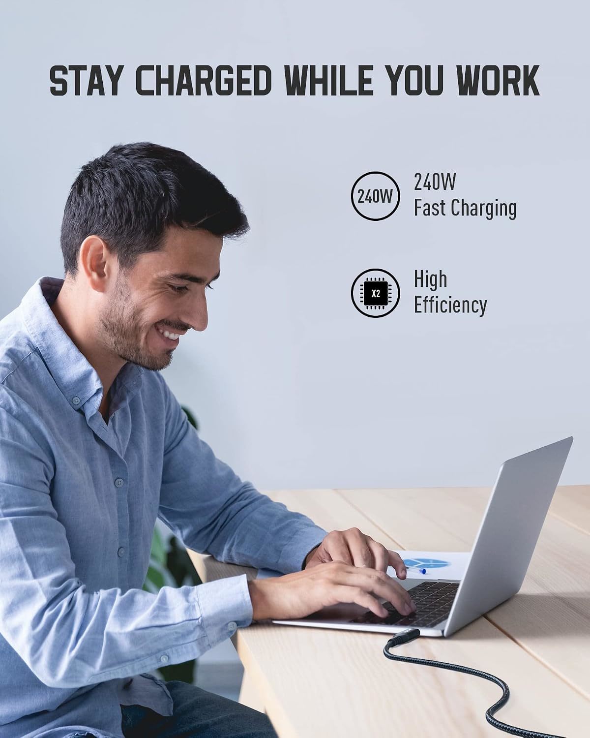 480 Mbps 240W USB C Cable PD 3.1 EPR Quick Charging Cable With E Marker Chip