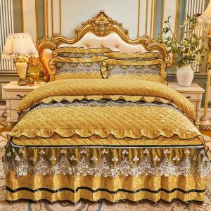 4 Pcs Winter Bed Spreads Cover Skirt Set with Embroidery of 100% Polyester