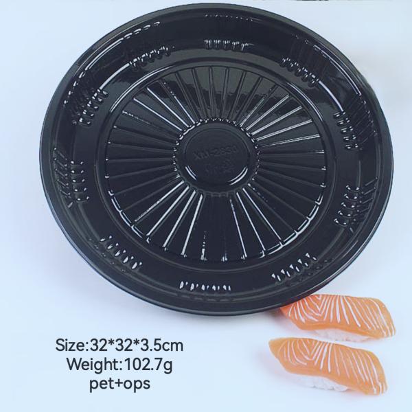 Customized Logo Circular Fruit Plate Food Circular Plastic Disposable Sushi Packaging Sashimi PET Plastic Takeaway Packaging Container