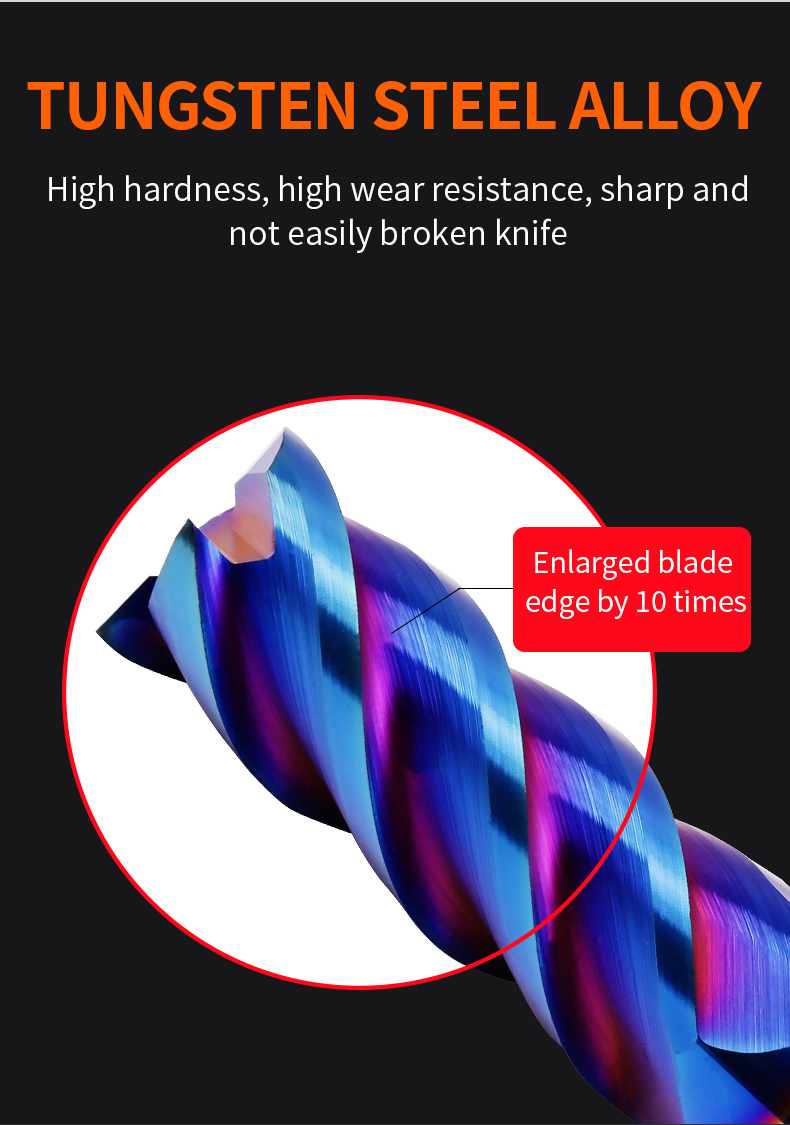 YINGBA Custom Cutting Tool Blue Nano Coating 4 Flutes Hrc65 Carbide Flat End Mill Tools Cutter End Mill for Stainless Steel