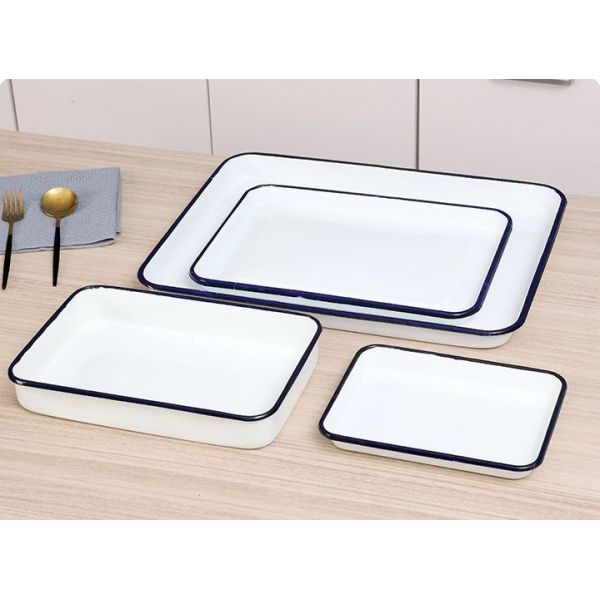 Rectangular Shaped Enamel Bakeware Casserole Dish Baking Pan Set Classical Style FDA