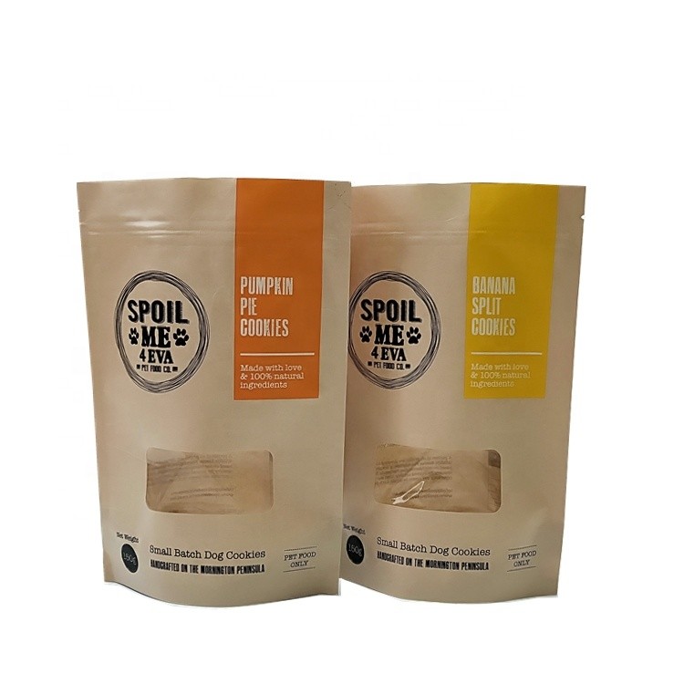 China supplier kraft paper zipper stand up pouch dog treats snack pet food package cookies bags