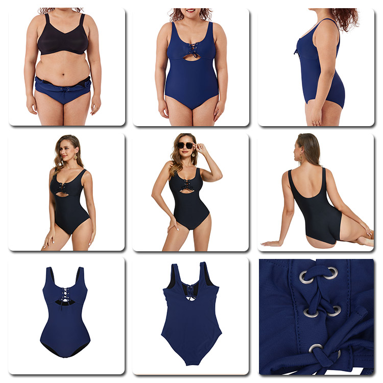 Solid Pattern Type High Waist Tummy Control Two Pieces Push Up Bikini for Fat Women