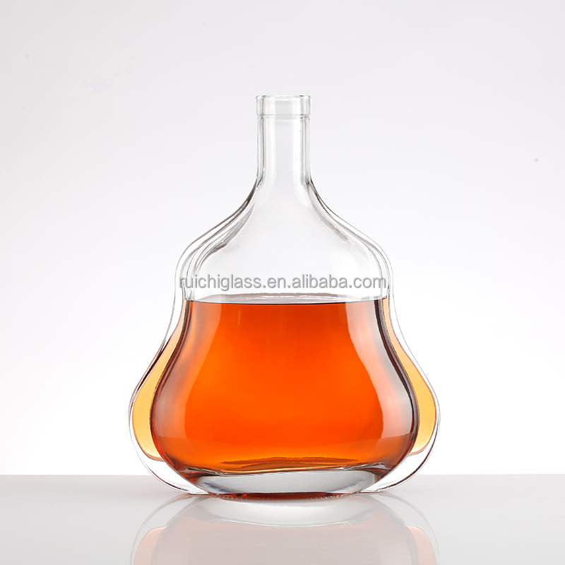Super Flint Glass Custom Shape Transparent 500ml 750ml Liquor Bottle for Whiskey Brandy