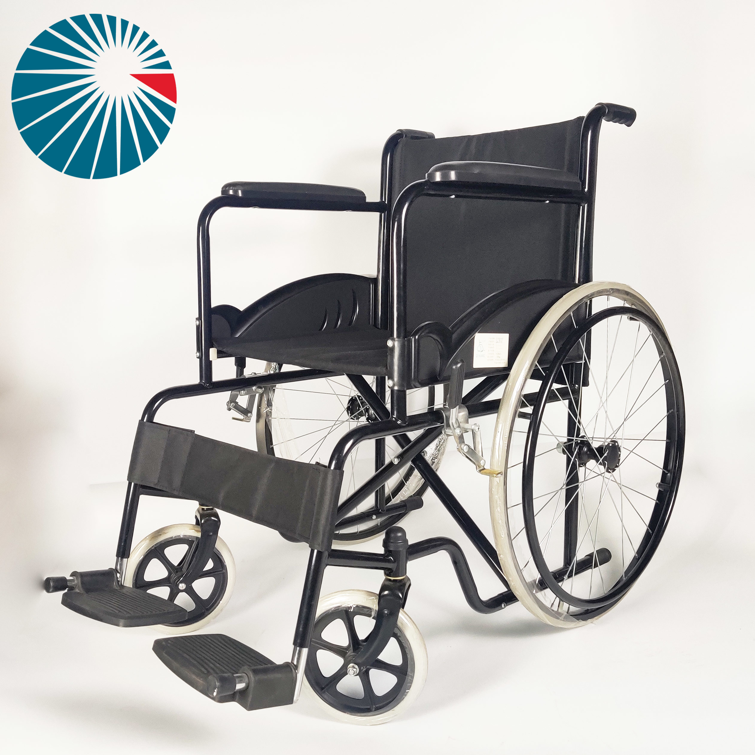 46cm Seat Width Folding Steel Wheelchair With Black Powder Coating Frame 100kg