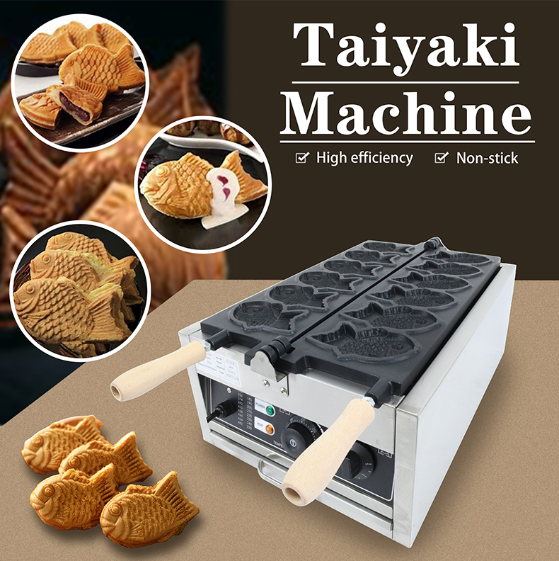 220V Automatic Electric Fish-Shaped Taiyaki Waffle Maker with 6 Waffle Molds