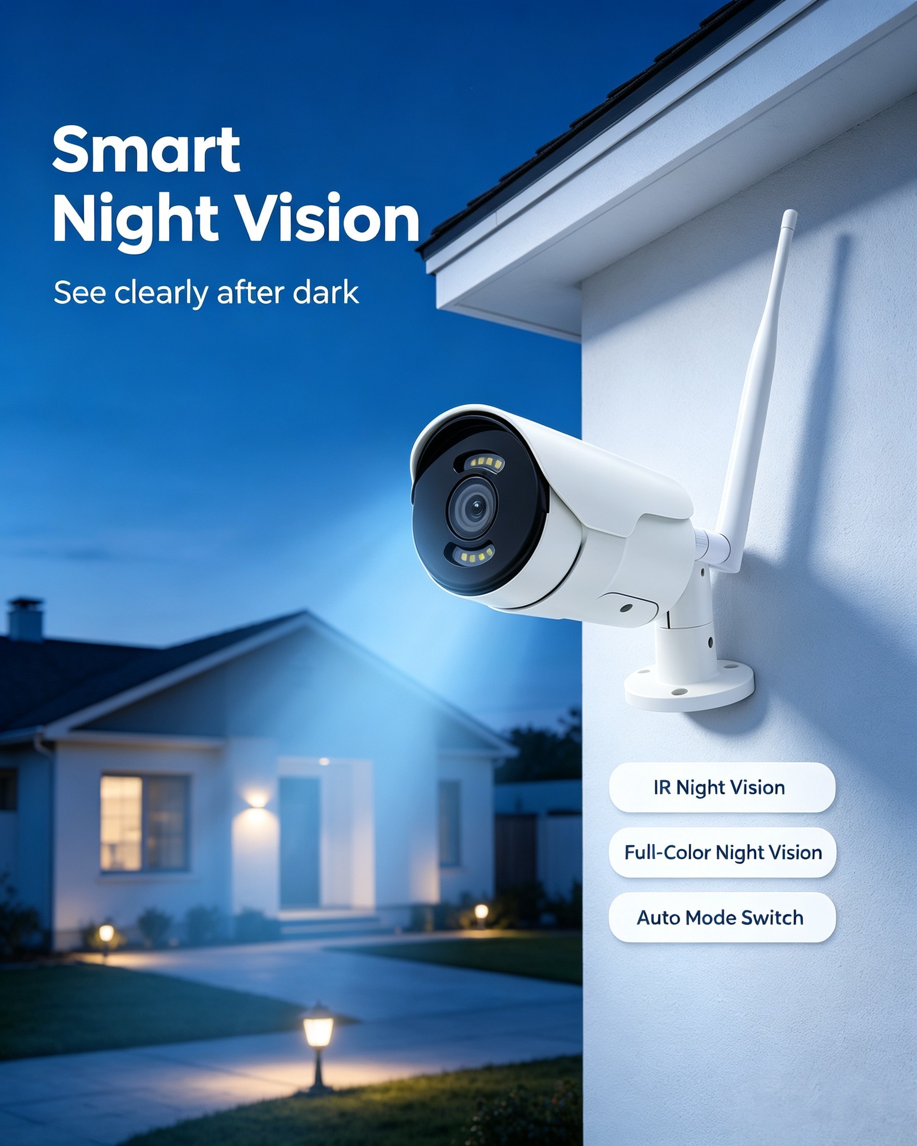 5MP Outdoor WiFi Security Camera, Eseecloud APP Remote Viewing, IP66 Weatherproof, Smart Motion Detection, Built-in Siren & Microphone, Dual Mode