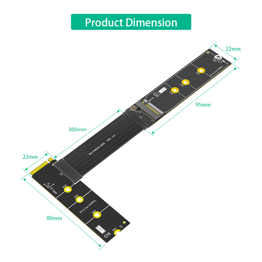 90 Degree M.2 NVMe SSD Extension Cable 30cm High Speed Data Transfer