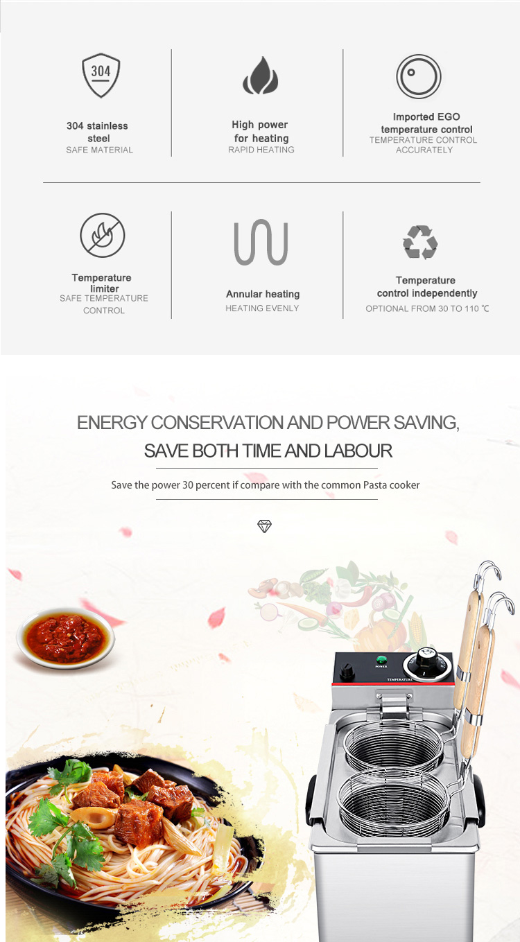 Catering Equipment 2kW Electric Desktop 2 Heads Pasta Cooker for Restaurant Noodle Boiling