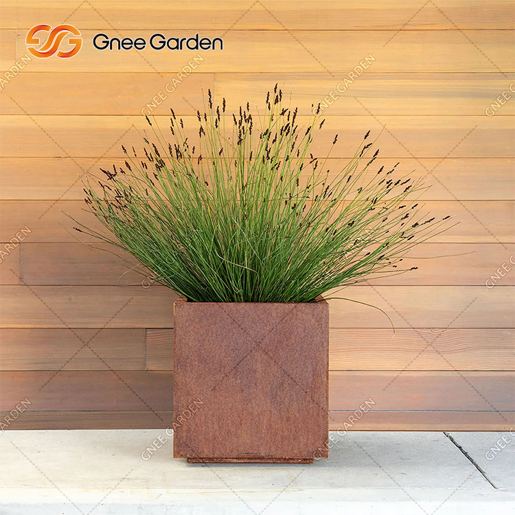 Flower Pot with Metal with Solid Wood and Composite Timber Pot Stand Flower Pot Holder Corten Steel Planter