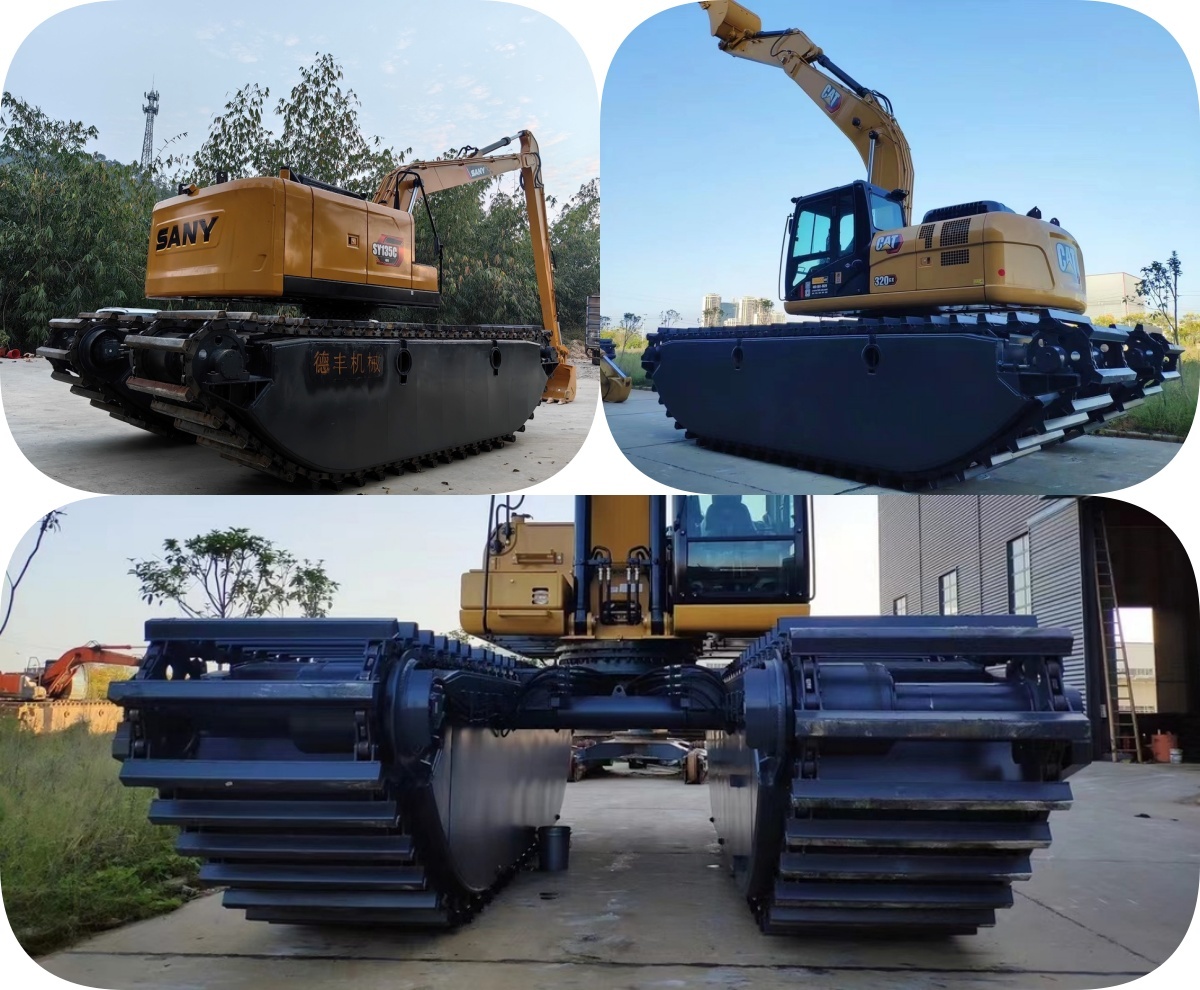 Floating Amphibious Excavator Pontoon Swamp Buggy Conversion Sany SY135
