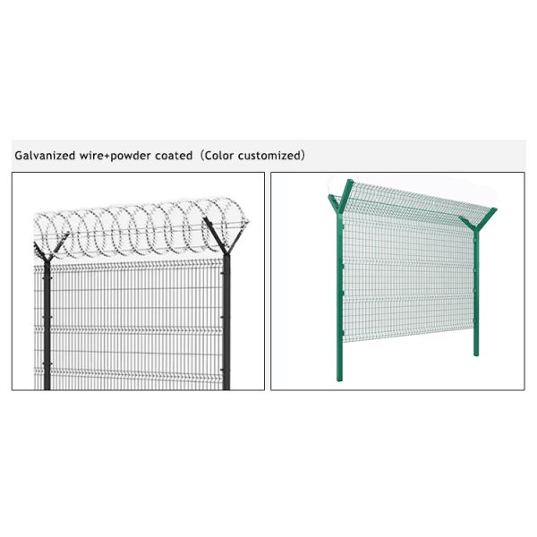 Airport Security Fence a Galvanized High Security Welded Mesh Perimeter Fence with Razor Wire for Prison and Outdoor Use