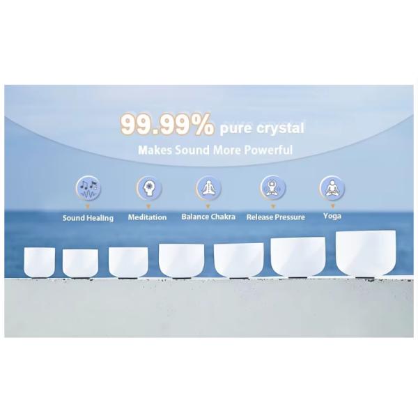 High Transmittance Crystal Singing Bowl Set with Chakra Healing and Digital Musical Scale for Meditation