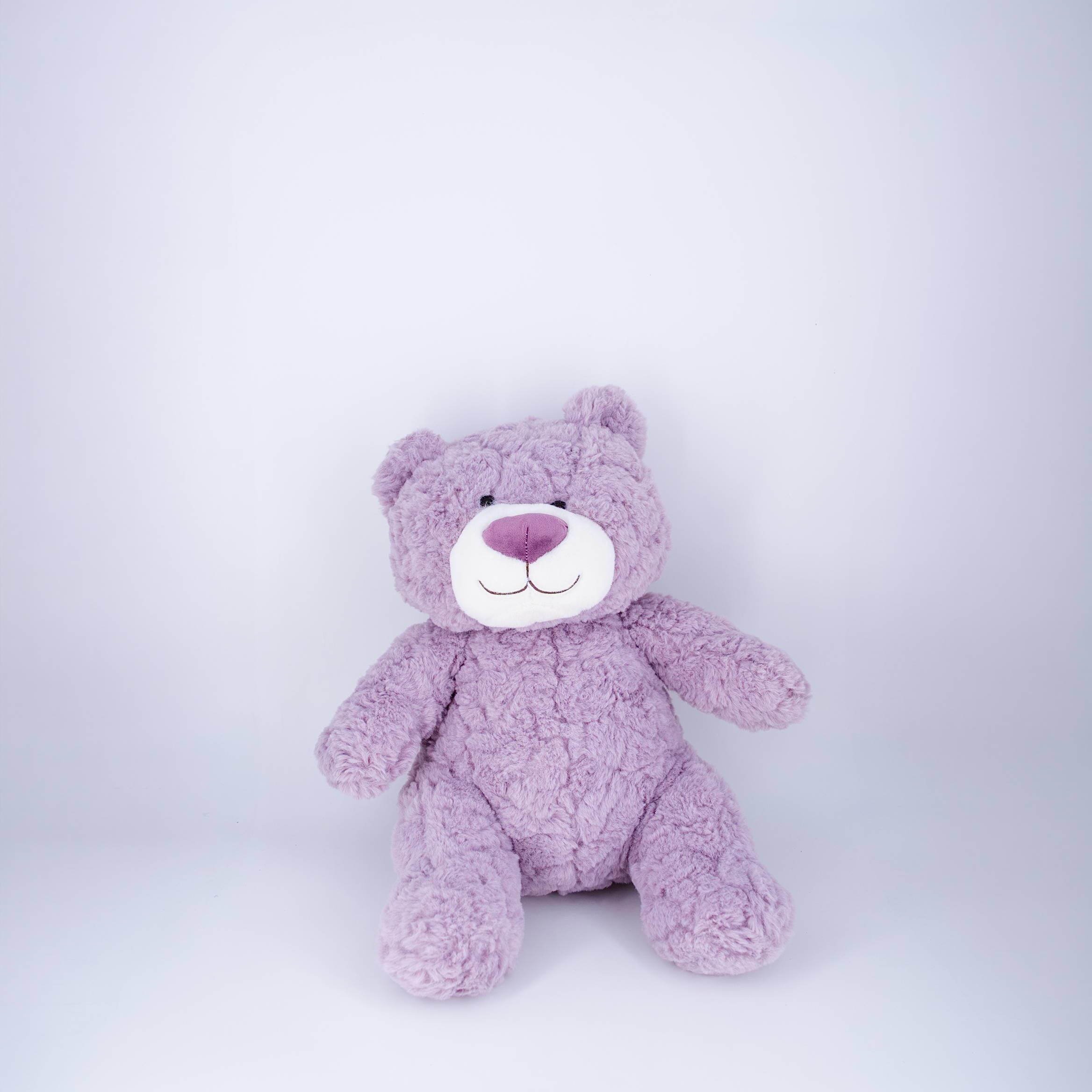 Producer Customizes Purple Teddy Bear Plush Toys With Small Bear Design.