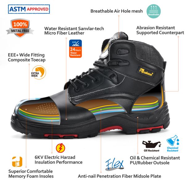 ASTM Men'S Waterproof Composite Toe Work Boots Ultra Lightweight Composite Safety Boots