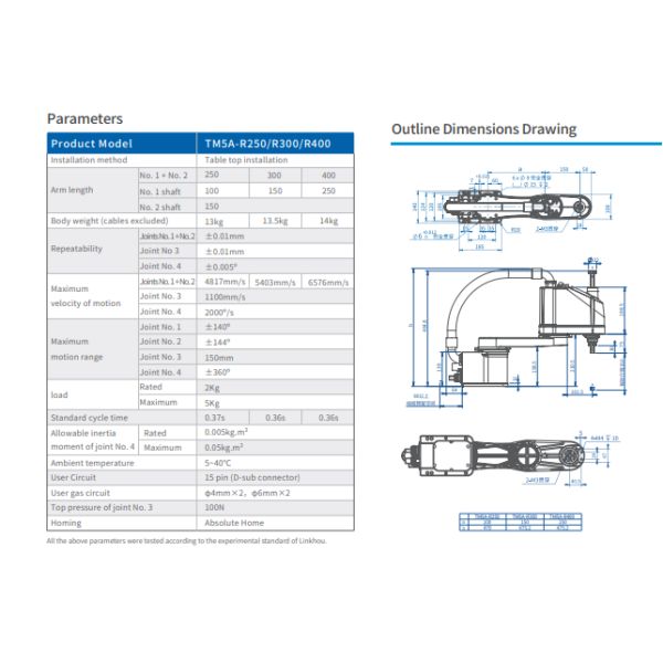 14Kg Industrial Robots For Sale TM5A-R250/R300/R400 Table Top Installation