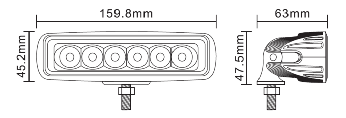 Flood Rectangular 6 Inch Mini LED Light Bar IP69k 30W 6000K 0
