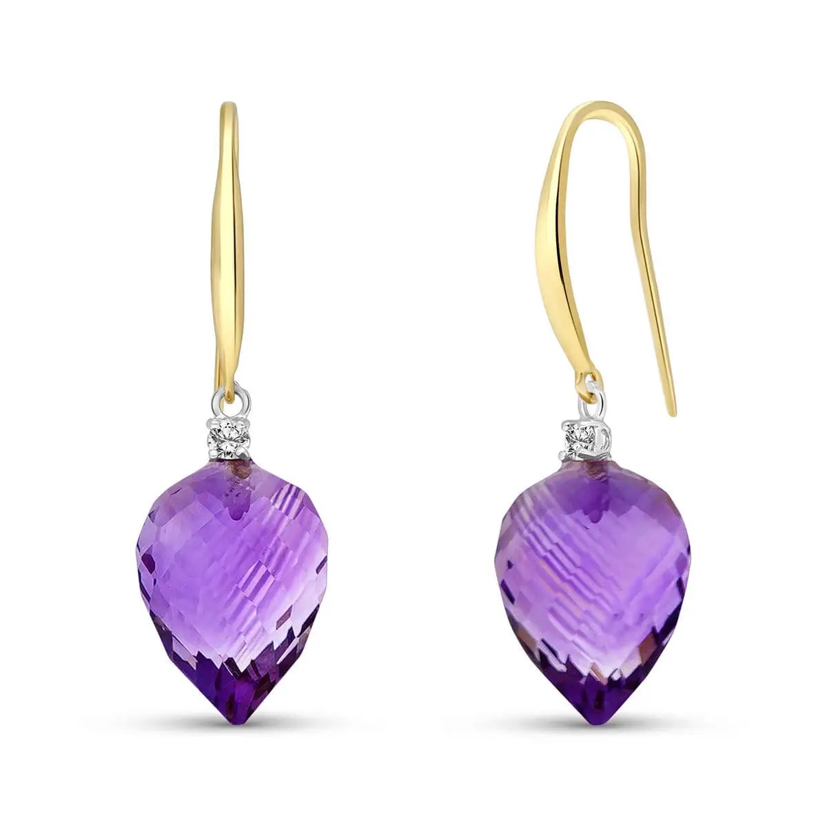 Amethyst & Diamond Drop Earrings in 9ct Gold Drop Earrings For Women