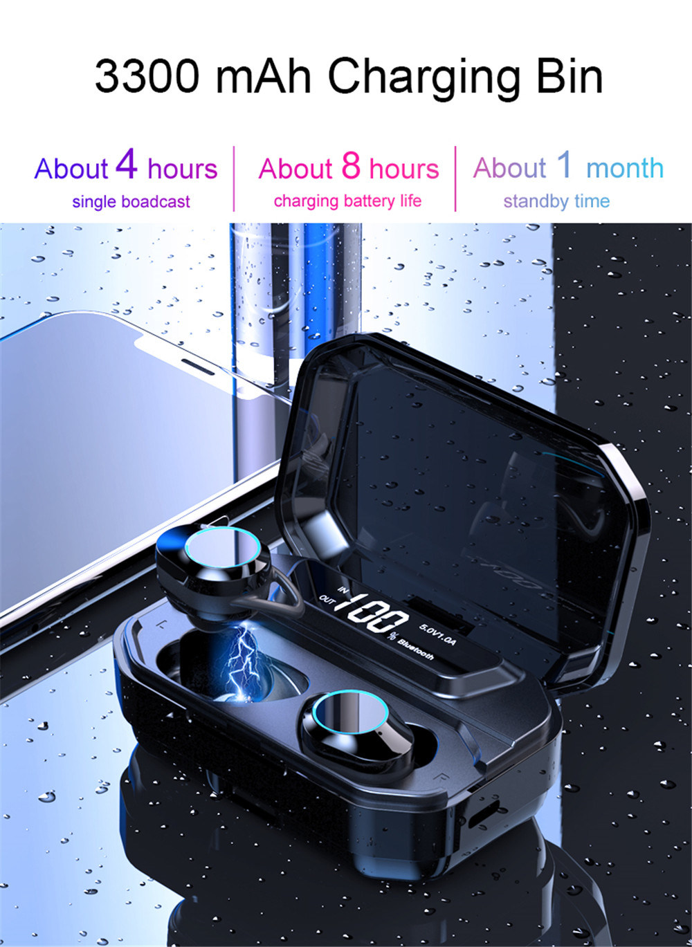 G02tws 5.0 Bluetooth 9d Stereo Earphone Wireless Earphones Ipx7 Waterproof Earphones (with 3300mAh Charging Case)