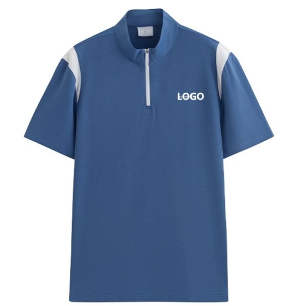 Customized Summer Short Sleeved Unisex Golf Half Zip for Shirt Silk Screen Printed Logo Knitted 100% Polyester Breathable