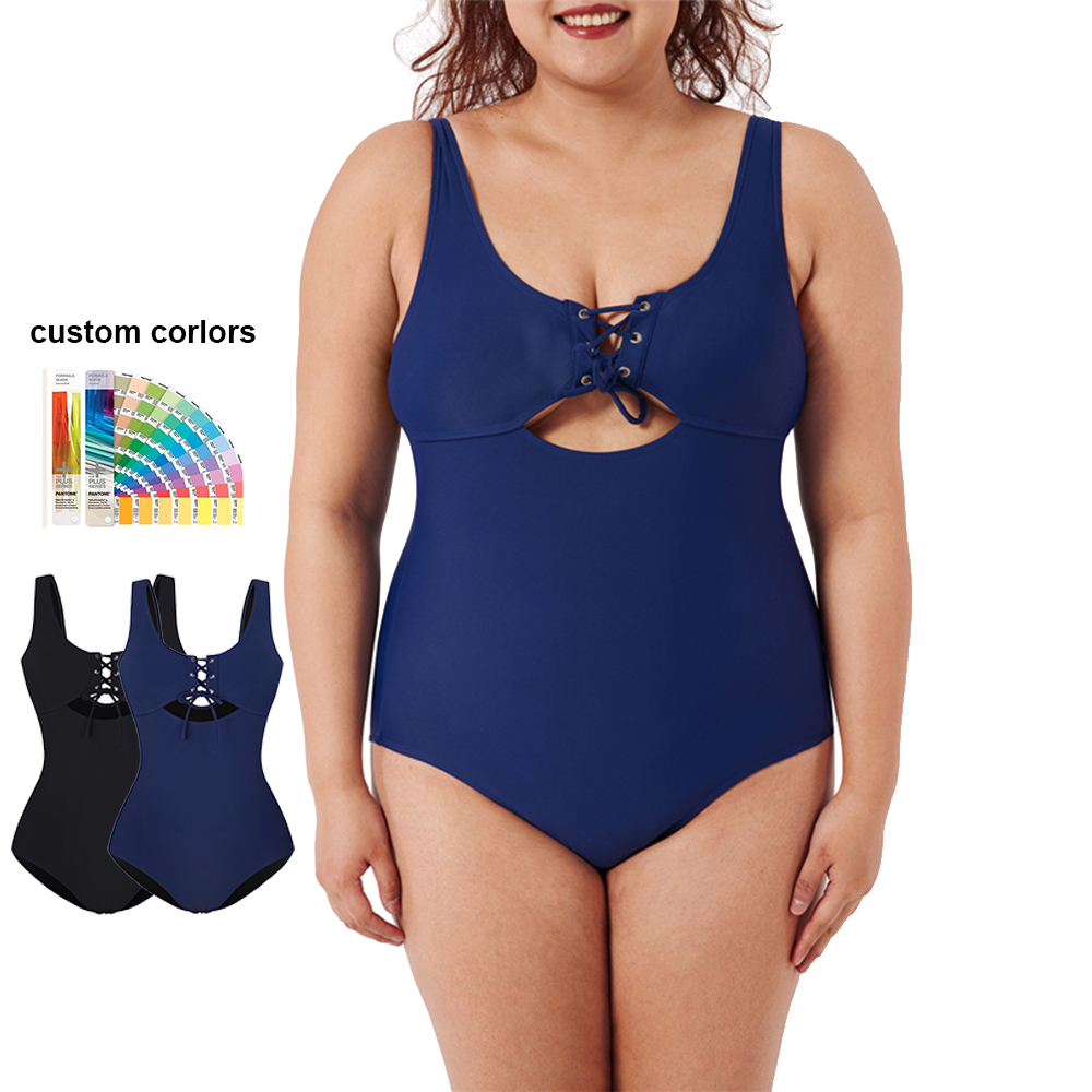 Solid Pattern Type High Waist Tummy Control Two Pieces Push Up Bikini for Fat Women