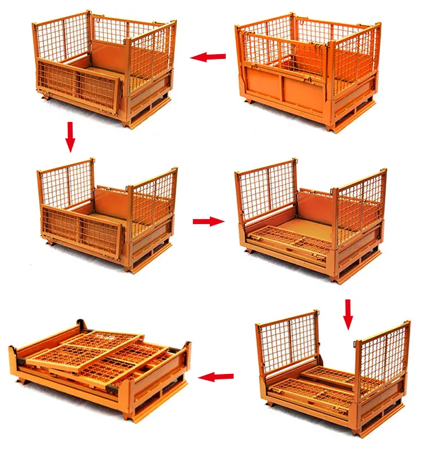 Long Service Life Powder Coating Treatment Able Folding Warehouse Metal Steel Stillage Cage Half Drop Gate Pallet Stillage Box