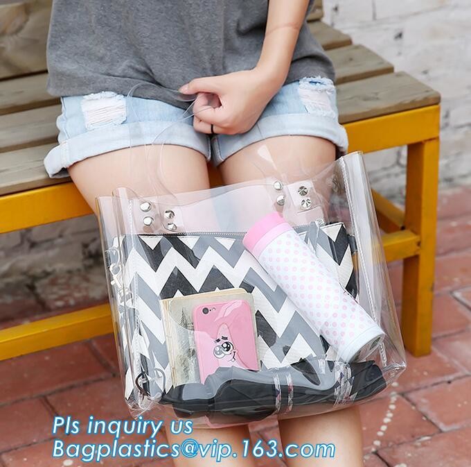 Women Handbag PVC Single Shoulder Bag with Handles, Lady's Jelly Transparent PVC Beach Handbag Tote Shoulder Bag & Mini