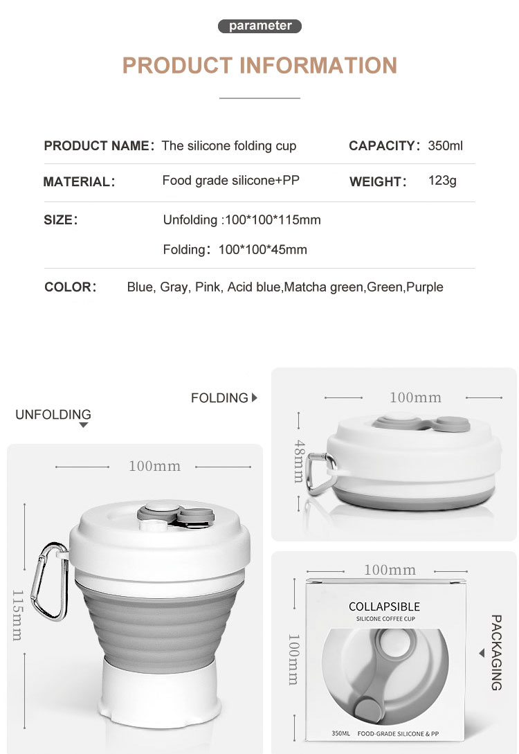 Food Safe Odorless 12oz Collapsible Mug Silicone